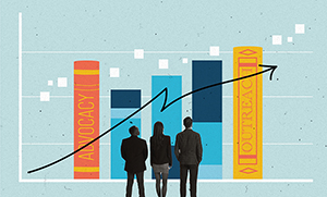 businesspeople standing in front of advocacy and outreach chart